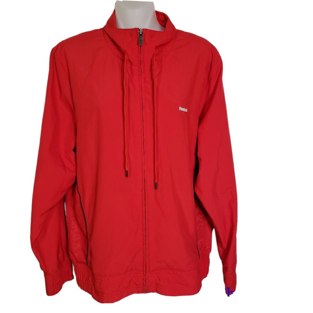 Vintage Reebok Womens Windbreaker Jacket Large Red Full Zip Mesh Lined Pockets